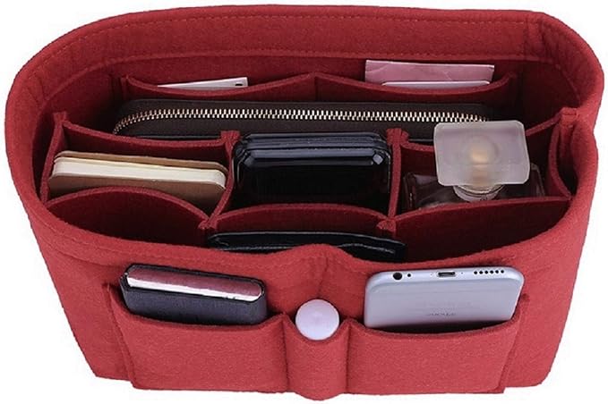 ZTUJO Purse Organizer Insert, Felt Bag Organizer For Handbag, 13 Colors, 6 Sizes (Slender Medium, Red)