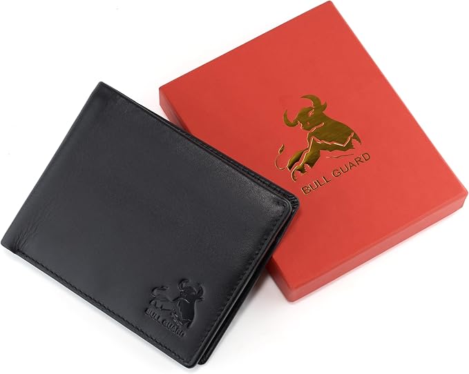 BULL GUARD RFID Blocking Wallet For Men Bifold Soft Black Genuine Nappa Leather Secure and Durable Extra Capacity Billfold with 11 Credit Cards