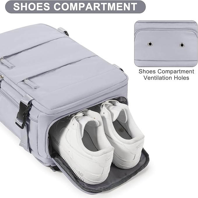 coofay Travel Backpack Carry On Flight Approved For Women Men Personal Item Backpack Carry On Bags For Airplanes Backpack For Travel With Shoe Compartment Grey