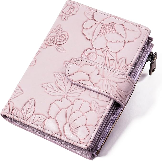 GAEKEAO Womens Wallet Small Vegan Leather RFID Blocking Bifold Zipper Pocket Wallet Card Case Purse with ID Window