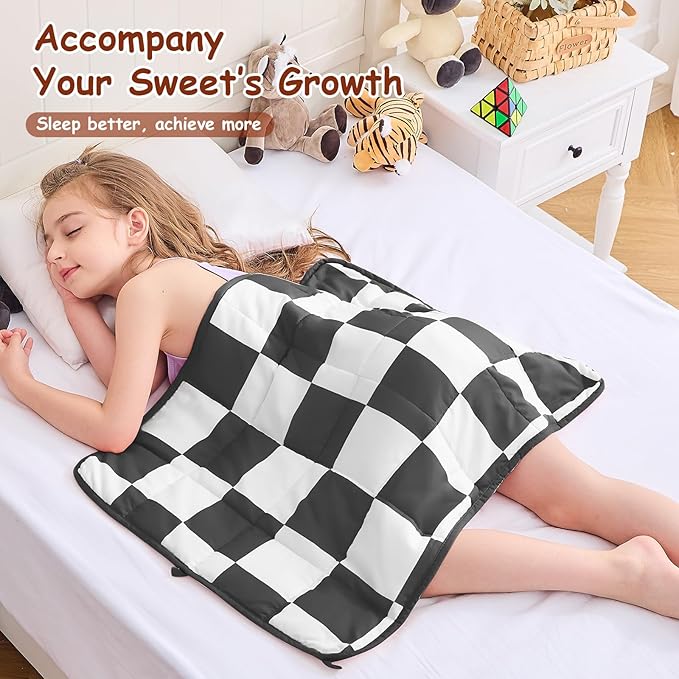yescool Black Checkered Weighted Lap Pad 2 Pounds Cooling Weighted Lap Blanket, Plaid Small Weighted Blanket, Weighted Throw Blankets Gifts for Travel Indoor Outdoor, 20"x30"