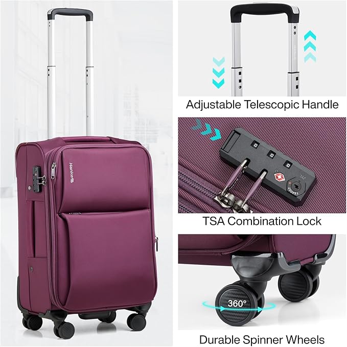 Hanke 24 Inch Luggage Expandable Softside Checked Suitcases with Spinner Wheels, Upright Rolling Luggage Suitcases Travel TSA Luggage Bag for Women Men(Purple)
