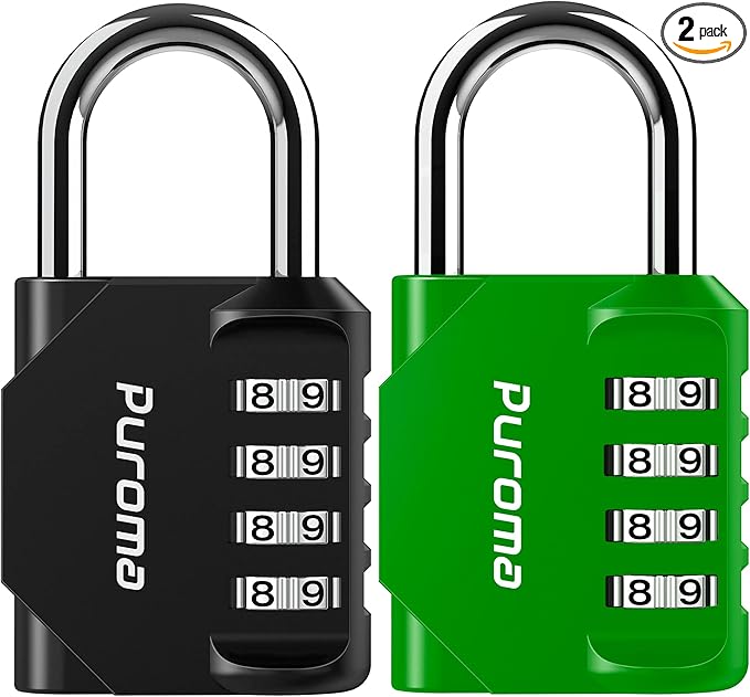 Puroma 2 Pack Combination Lock for Locker 4 Digit Outdoor Waterproof Padlock for School, Gym, Sports, Fence, Toolbox, Gate, Case, Outdoor, Hasp Storage, Cabinets(Green & Black)