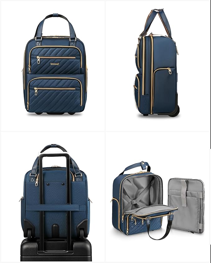 LUGGEX Underseat Carry On Luggage with Wheels, Stylish Lightweight Under Seat Luggage, Soft Sided Personal Item Suitcase for Short Trip (Blue, 16 Inch)