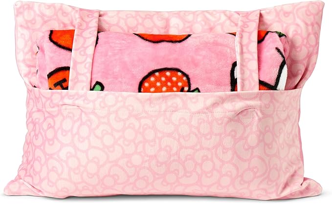 Northwest Sanrio Hello Kitty Forever Sweet Silk Touch Throw Blanket 50" x 60" with 3D Plush Pocket Pillow 14" x 20" – Comfy Hello Kitty Plush Blanket and Pillow Set
