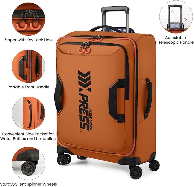 30'' Large Softside Suitcase,Luggage w/Spinner Wheels,Waterproof,Lightweight Travel Suitcase for Men/Women（Orange,30in）