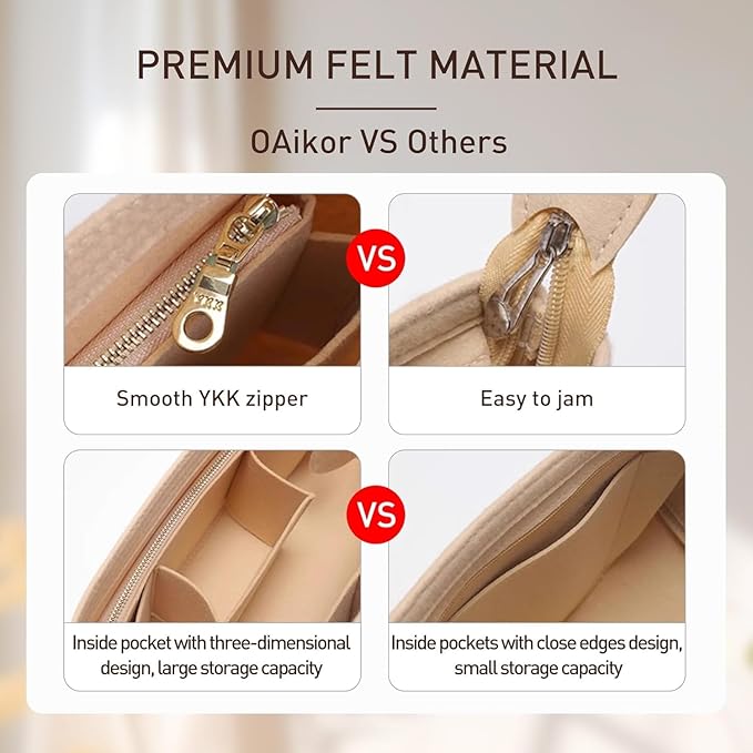 Purse Organizer Insert, Felt Bag Organizer with Base Shaper, Handbag Tote Dividers for Inside Purse Accessories, Insert for Neverfull PM, City 30 and More, Brown/M