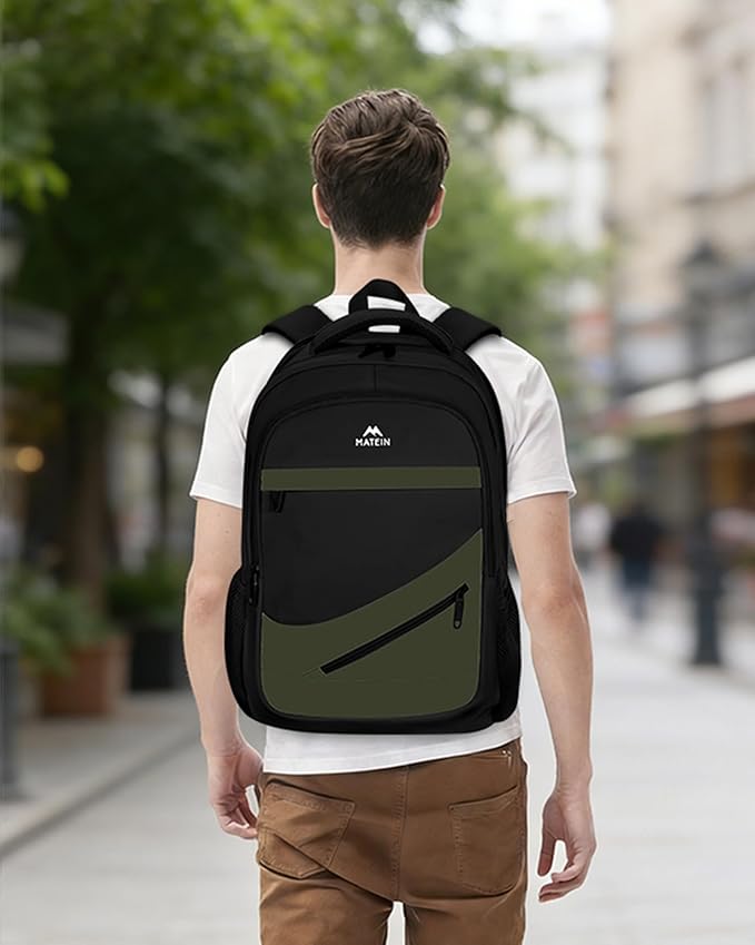 MATEIN 17 Inch Laptop Backpack for Work, Airline Approved Carry On Travel Backpack with Anti Theft Pocket and Luggage Strap, Water Resistant College Computer Daypack Gifts for Men Women, Black Green