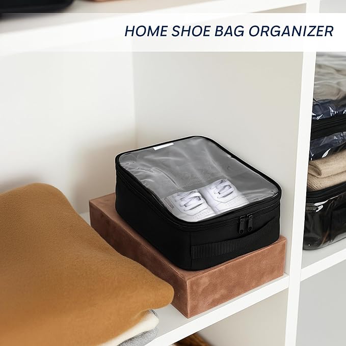 Travel Shoe Bag with Mesh Pocket – Shoe Packing Bags for Travel Women, Moms & Nurses – Water-Resistant Shoe Organizer with Clear Lid for Luggage or Gym