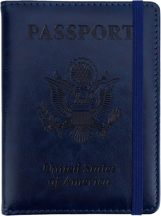 Passport Holder for Travel, Passport Holde Passport Cover Wallet Travel Passport Holders Must Haves for Women Men, PU Leather Passport Book Card Holder Case,Travelling Essentials, Deep Blue