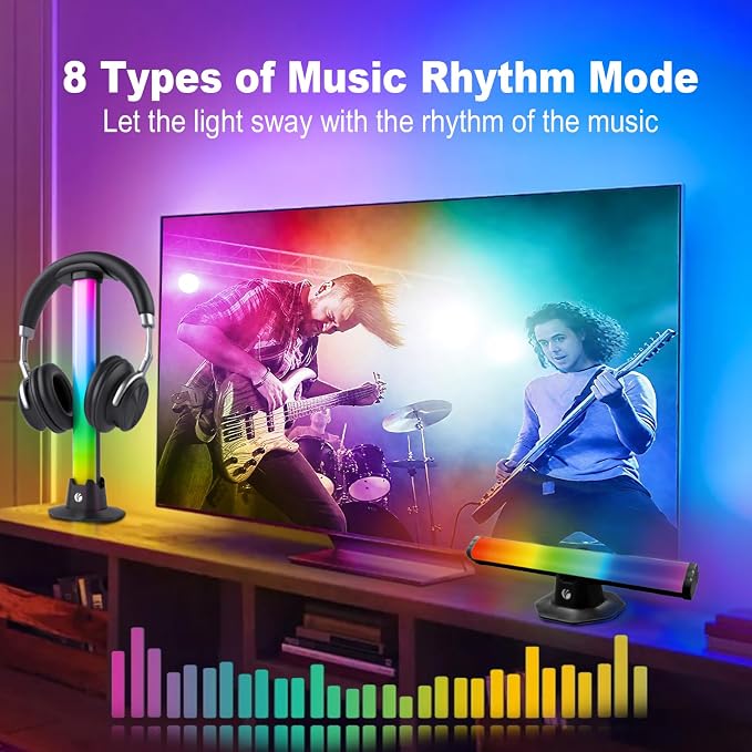 VCOM RGB Light Bar,27.5cm Music Sync RGB IC LED Lights Bars,Color Changing TV Backlight App & Remote Control, USB Powered Ambient Lighting for TV, PC Room Monitor Backlight Gaming Accessories