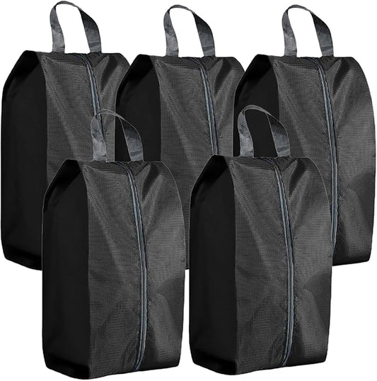 5Pcs XL Travel Shoe Bags Portable Travel Gifts Shoe Organizer with Zipper Closure, Waterproof Nylon Shoe Storage Organizer with Handle Travel Bags For Men and Women, Black