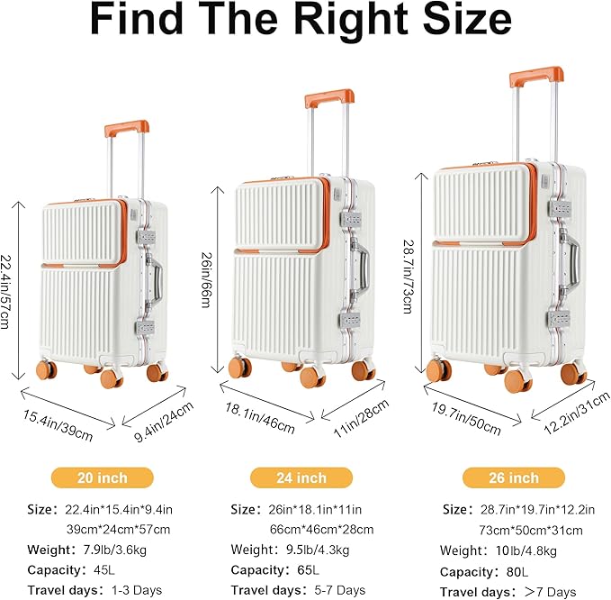 Carry on suitcase Zipperless Luggage,Polycarbonate Aluminum Hard Shell, Expandable Carry-On Suitcase with Spinner Wheels (orange, 24 inch)