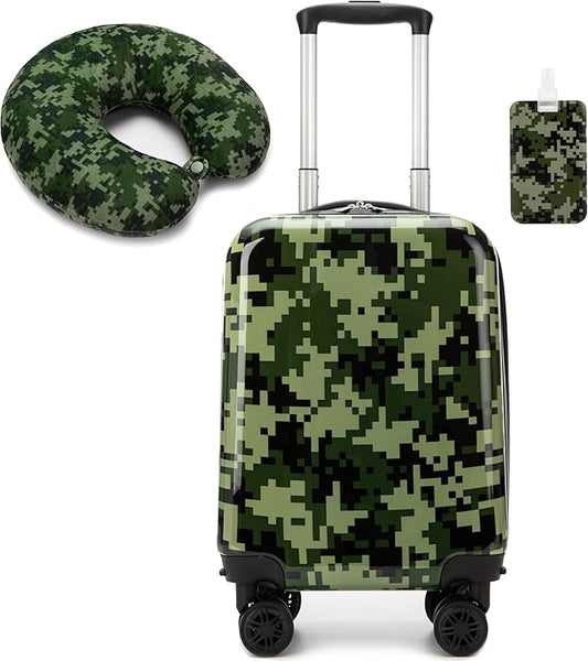 Kid's Luggage Set 2 Piece Suitcase Set 16" Hardside Luggage with Spinner Wheels Girls Carry on Toddler Travel Rolling Suitcase with Neck Pillow Airline Approved