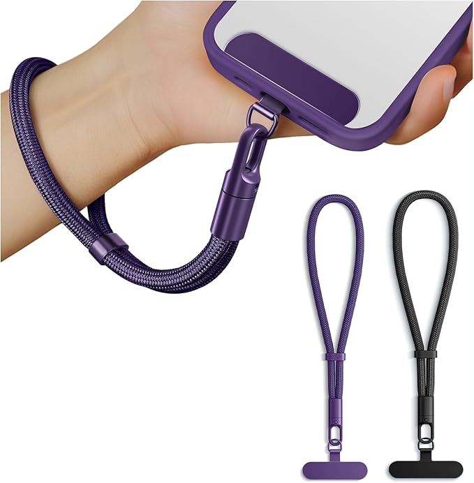 Wrist Lanyard, Phone Wrist Strap for iPhone Case Camera, Anti Theft Strap Lanyard with 360° Rotating Hook (Black&Purple)