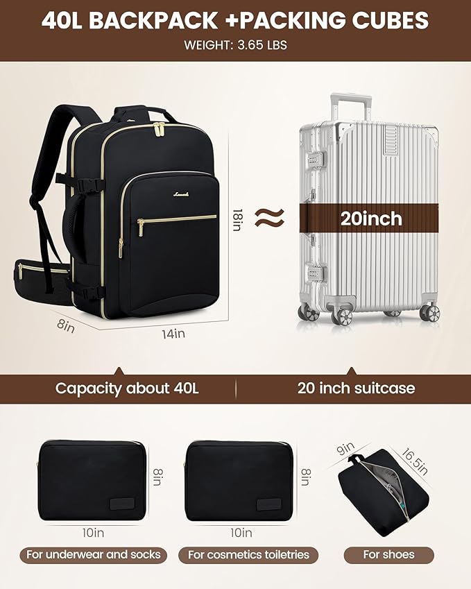 LOVEVOOK Travel Backpack for Women with Waist Strap,40L Cute Carry on Backpack Travels Essentials Personal Item Backpack for Traveling on Airplane,Large Carry on Luggage Travel Bag Flight Approved