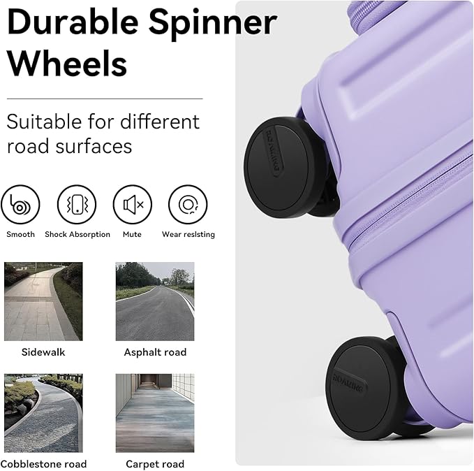 ROAMING 24 Inch Checked Luggage TOP Opening Rolling Suitcase PC hard sided luggage with Spinner Wheels Cup Holder Tsa Lock Specially Designed Ergonomic Pull Rod Handle for Travel Woman Men purple