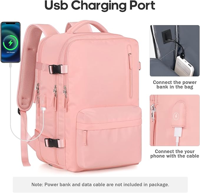 Bagsure Travel Backpack, 42L Carry on Luggage, Flight Approved Expandable Backpack, Laptop Backpack (Pink(Without 4 Packing Cubes))