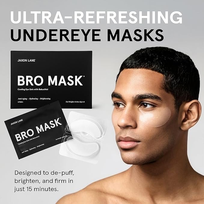 JAXON LANE BRO MASK Under Eye Patches for Men with Hydrogel (4 x 6 pairs) - Anti-Aging Korean Eye Masks for Dark Circles and Puffiness- Puffy Under Eye Treatment - Perfect Skin Care for Men