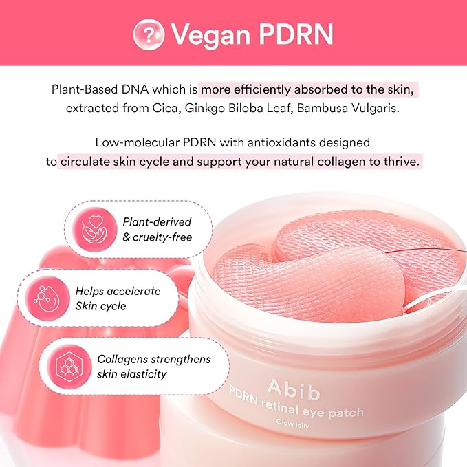 Abib PDRN Retinal Eye Patches for Rejuvenating & Puffy Eyes with Glow Jelly, Niacinamide, 60 Count, Korean Skin Care