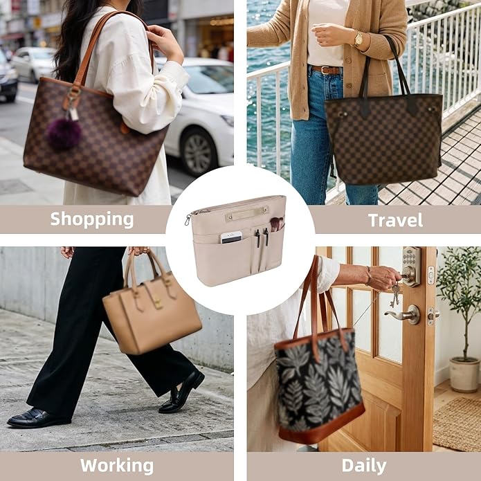 VANCORE Purse Organizer Insert for Handbags,Tote Bag Organizer Insert with Zipper Bag,Premium Handbag Organizer Inside Liner for Women with 15 Pockets