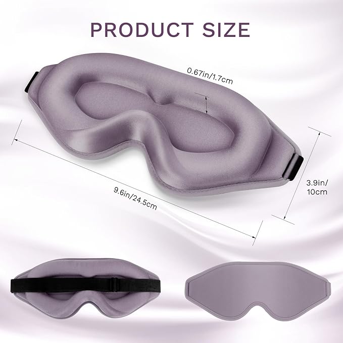 99% Fully Block Out Light Eye Sleep Mask, 3D Deep Contoured Eyes Cover Zero Pressure, Long Lash Extension Eyes Mask with Adjustable Straps for Sleeping Travel Home Nap Rest Women Men (Light Purple)