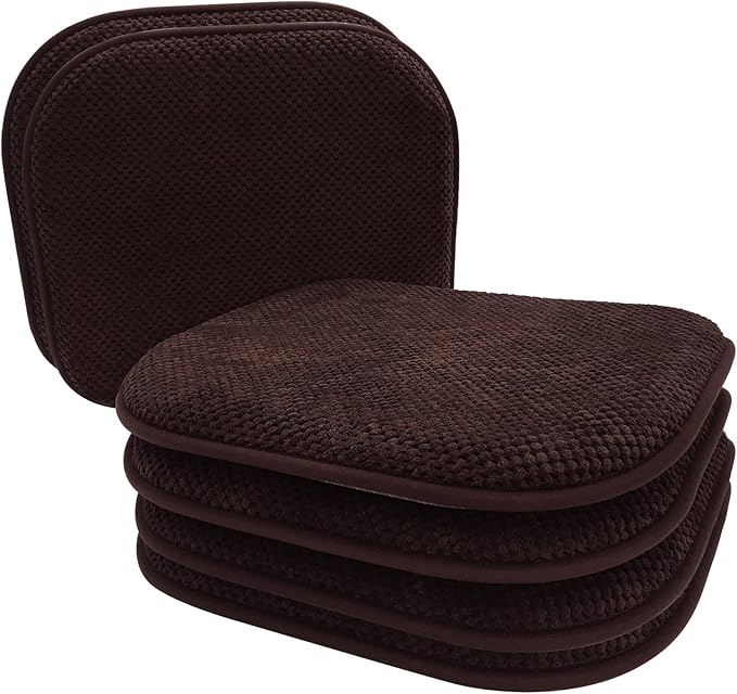 Brown Foam Seat Cushions Kitchen Chairs Pads for Dining Chairs 6 Pack Non Slip Patio Seat Cushions Washable U Shaped Soft Thick Large Metal Wooden Chair Cushions,17" x 15"