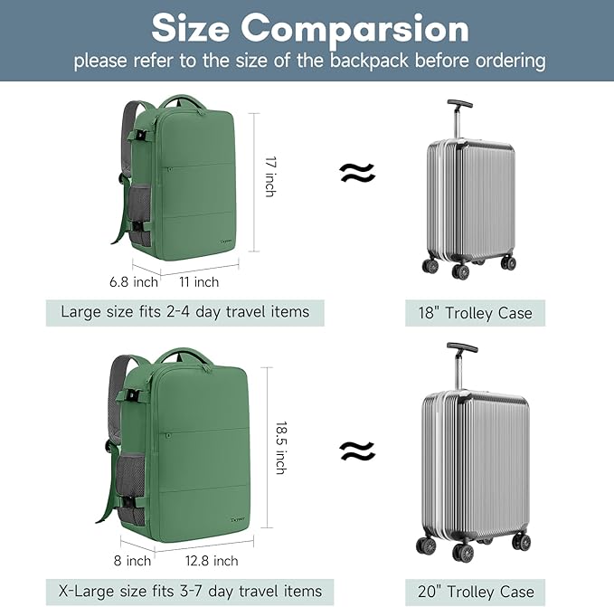 Taygeer Travel Backpack for Women Men, 40L Airline Approved Carry On Backpack with 17.3 inch Laptop Compartment, TSA Friendly Daypack, Backpack for Business Hiking Travel, Peridot Green