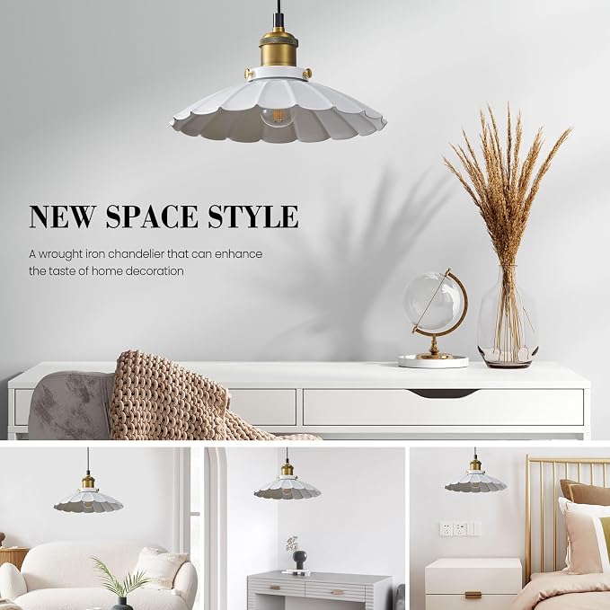 White Pendant Lights, Modern Hanging Lamp with 9.8 Inch Industrial Shade, Farmhouse Pendant Lights Kitchen Island 6.5Ft Adjustable Cord Pendant Light Fixtures 2Pack