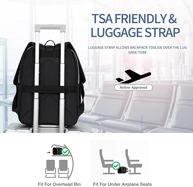 EMPSIGN Laptop Backpack Purse for Women and Men with USB Charging Port, 15.6 Inch Travel Water Resistant Quilted Backpack, High-Capacity 30L Work Business Computer Backpack, Black