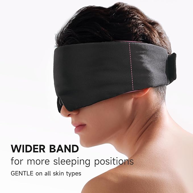 Umisleep Soft Sleep Mask, Blackout Eye Mask for Side Sleepers, Comfortable Sleep Mask for Women Men, Satin Eye Masks for Sleep with Wide Band, Sleeping Mask, Blindfold, Black