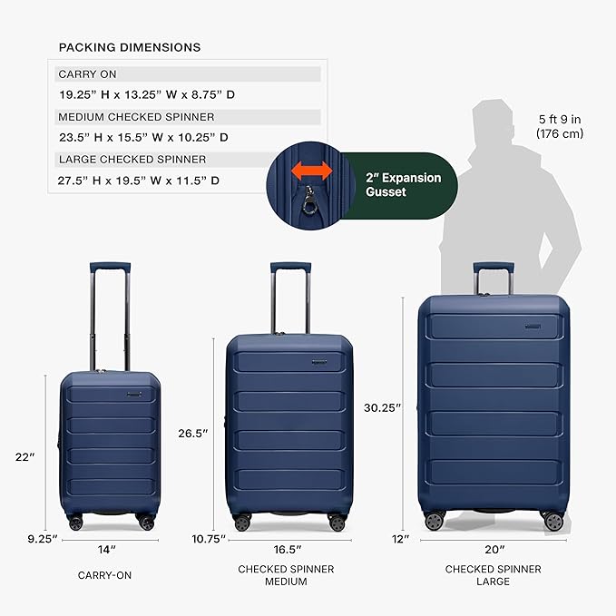 Traveler's Choice Pagosa Hardshell Expandable Luggage with Spinner Wheels, Navy, 22-Inch Carry-on