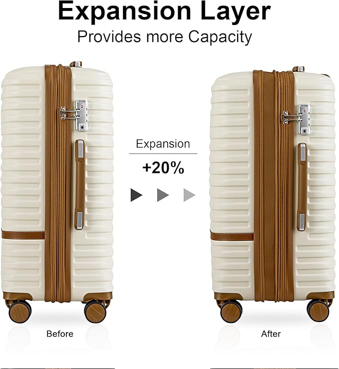 Joyway Luggage Set 7 Piece Suitcase Sets with Spinner Wheel,Hardside Expandable Travel Laggage with TSA Lock (18/20/24/28 White