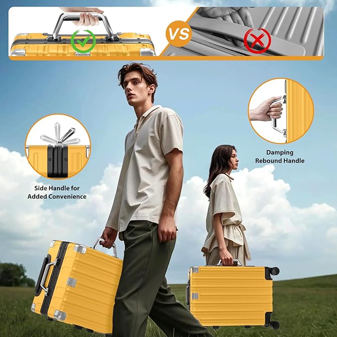 Krute Carry On Luggage 20 inch Aluminum Frame Luggage with Spinner Wheels Hardshell No Zipper PC+ABS TSA Lock Zipperless Suitcases
