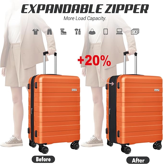 Zebra Luggage Sets 3 Piece, 20" Carry On Luggage with Spinner Wheels, Hardside Business Travel Suitcase Set with TSA Lock, Lightweight Suitcase,20/24/28 inch,Orange