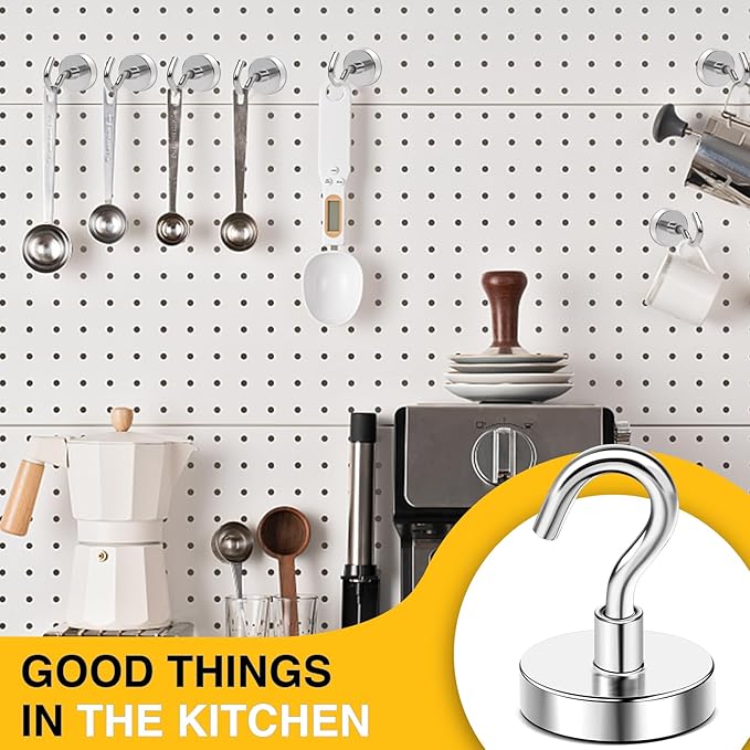 DIYMAG Magnetic Hooks,120 lb Heavy Duty Strong Magnet with Hook for Hanging Rare Earth Neodymium Magnet for Fridge Kitchen Cruise Grill Garage and Storage 12 Packs