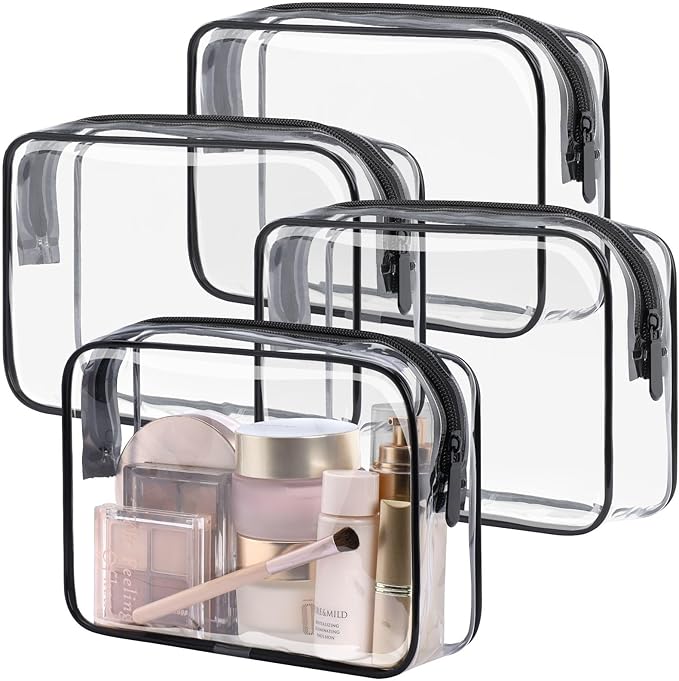 PACKISM TSA Approved Toiletry Bag 4 Medium - Quart Size Clear Makeup Bag for Carry On, Airport Security Compliant Clear Travel bag for Toiletries with Reinforced Seams, Black