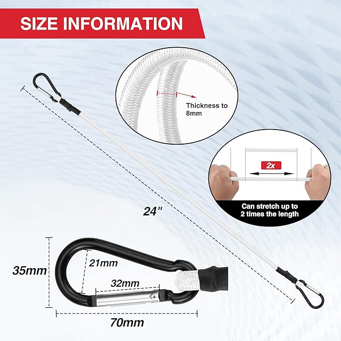 WORKPRO 24 Inch Bungee Cords with Hooks, 4 Pack Superior Rubber Heavy Duty Bungee Straps Strong Elastic Rope for Outdoor Tent, Luggage Rack, Camping, Cargo, RV, Bike, Transporting, Storage, White