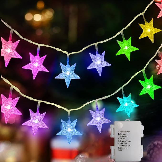 echosari 158IN Star String Lights Battery Operated Auto Timer Multicolor | 40 LED Star Fairy String Lights with 8 Modes for Kid Room Bedroom Party Garden Wedding Décor
