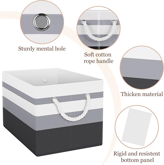 Fab totes Storage Bins [6-Pack], Foldable Storage Baskets for Organizing Toys, Books, Shelves, Closet, Large Storage Box with Rope Handles, Sturdy Organizer Bins,Gradient Grey