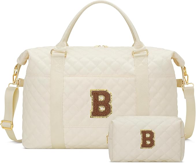 Gifts for Women, Initial Travel Duffle Bag, Personalized Weekender Overnight Bags, Gift for Mom Friend College Girl Graduation Teacher（Beige,B)