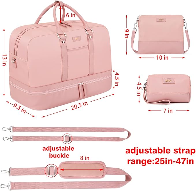 Weekender Bag for Women, Large Overnight Bag Canvas Travel Duffel Bag Carry On Tote with Shoe Compartment 21" 3Pcs Set