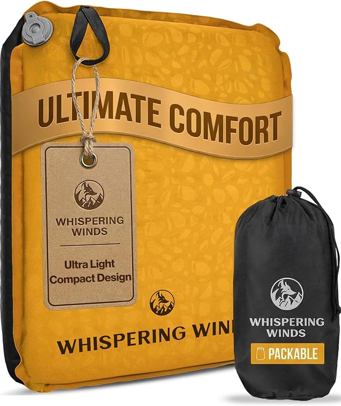 Whispering Winds Inflatable Seat Cushion - Comfortable Blow-up Foam Pad for Airplane, Travel, Stadium, Outdoors, Camping, Car & More