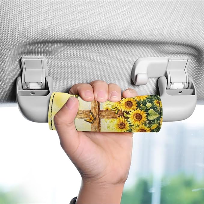BIGCARJOB Sunflower Cross Print Luggage Handle Cover 2 Pcs Suitcase Identifier Protective Cover Trolley Case Grip Travel Luggage Handle Wrap Luggage Accessories