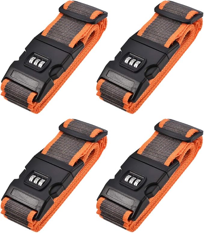 uxcell Luggage Straps Suitcase Belts with Buckle, Combination Lock, 2Mx5cm Adjustable PP Travel Bag Packing Accessories, Orange Gray 4Pcs