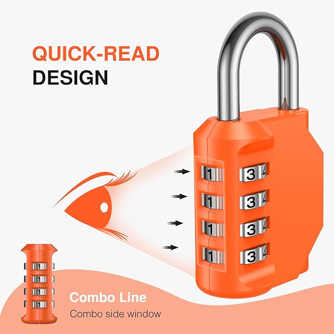 Puroma 2 Pack Combination Lock for Locker 4 Digit Outdoor Waterproof Padlock for School, Gym, Sports, Fence, Toolbox, Gate, Case, Outdoor, Hasp Storage, Cabinets (Orange)