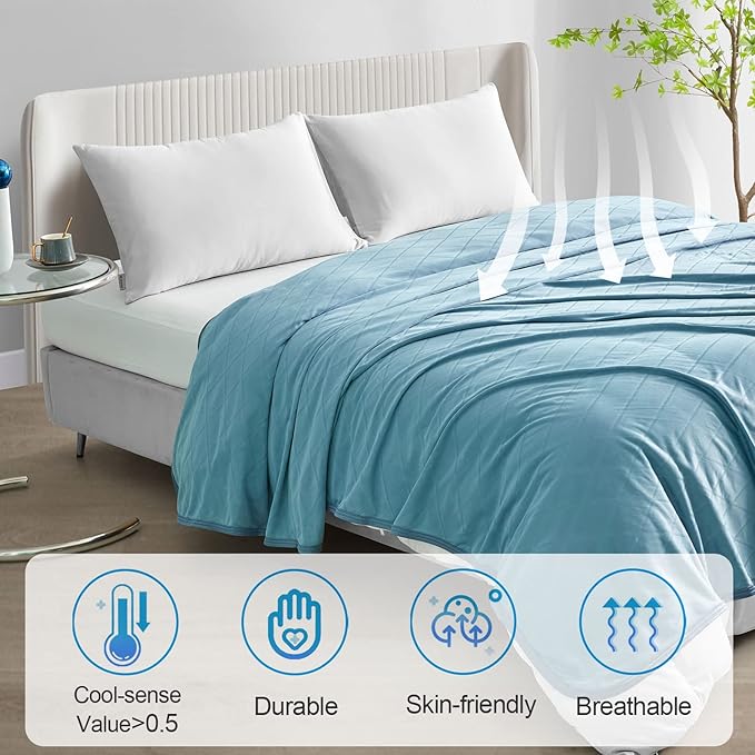 Ailemei Direct 【Upgraded Fabric Cooling Blanket for Hot Sleepers, King Size Lightweight Breathable Summer Bed Blankets, Q-Max >0.5 Jade Fiber,Keep Body Cool Hot Flashes Night Sweats,108"x90"