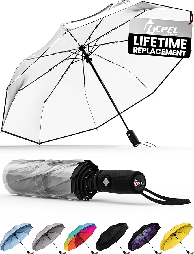 REPEL Windproof Travel Umbrella - Compact & Withstands Winds up to 85MPH , Strongest Premium Auto Folding Umbrella for Rain and Sun - Durable, Light & Portable for Women & Men , Fits Backpack & Cars