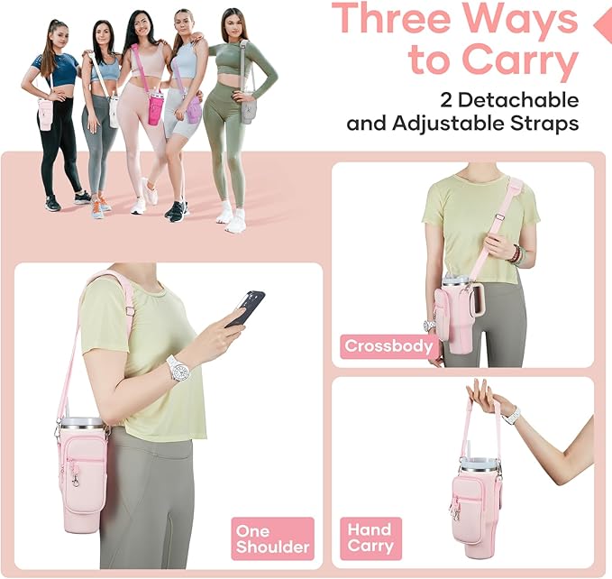 linmaya Water Bottle Carrier Bag for Stanley Cup 40/30oz with Phone Holder Pockets,Neoprene Water Bottle Cross-body Bag with Adjustable Shoulder & Hand Strap Stanley Cup Accessories