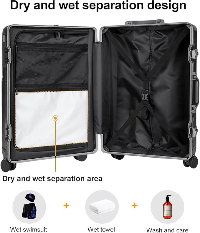 Carry on suitcase Zipperless Luggage,Polycarbonate Aluminum Hard Shell, Expandable Carry-On Suitcase with Spinner Wheels, 20 Inch Cabin